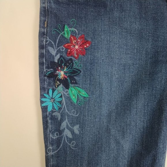 Women's Lilu Wide Leg Embroidered Floral Stretch Low Rise Jeans Sz. 15 - Picture 6 of 9